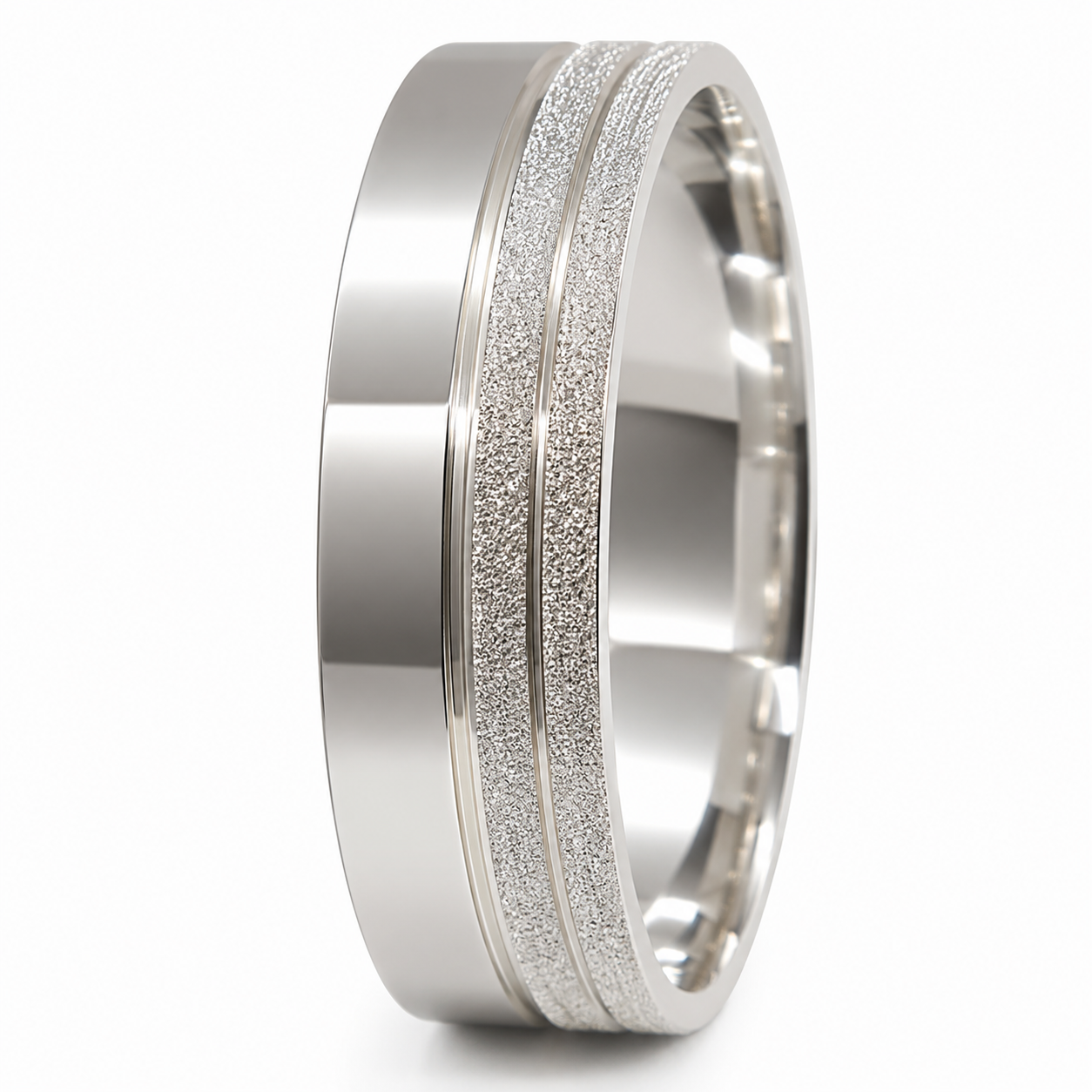 ALIANÇA DE PRATA 5,0MM QUADRADA SEMI-ANATÔMICA C/ LATERAL DIAMANTADA E 02 FRISOS 0,50